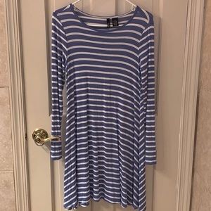 Blue and White Striped Long Sleeve Dress